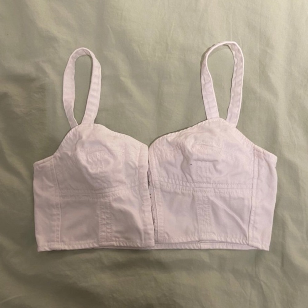 White denim bustier crop bra top urban outfitters